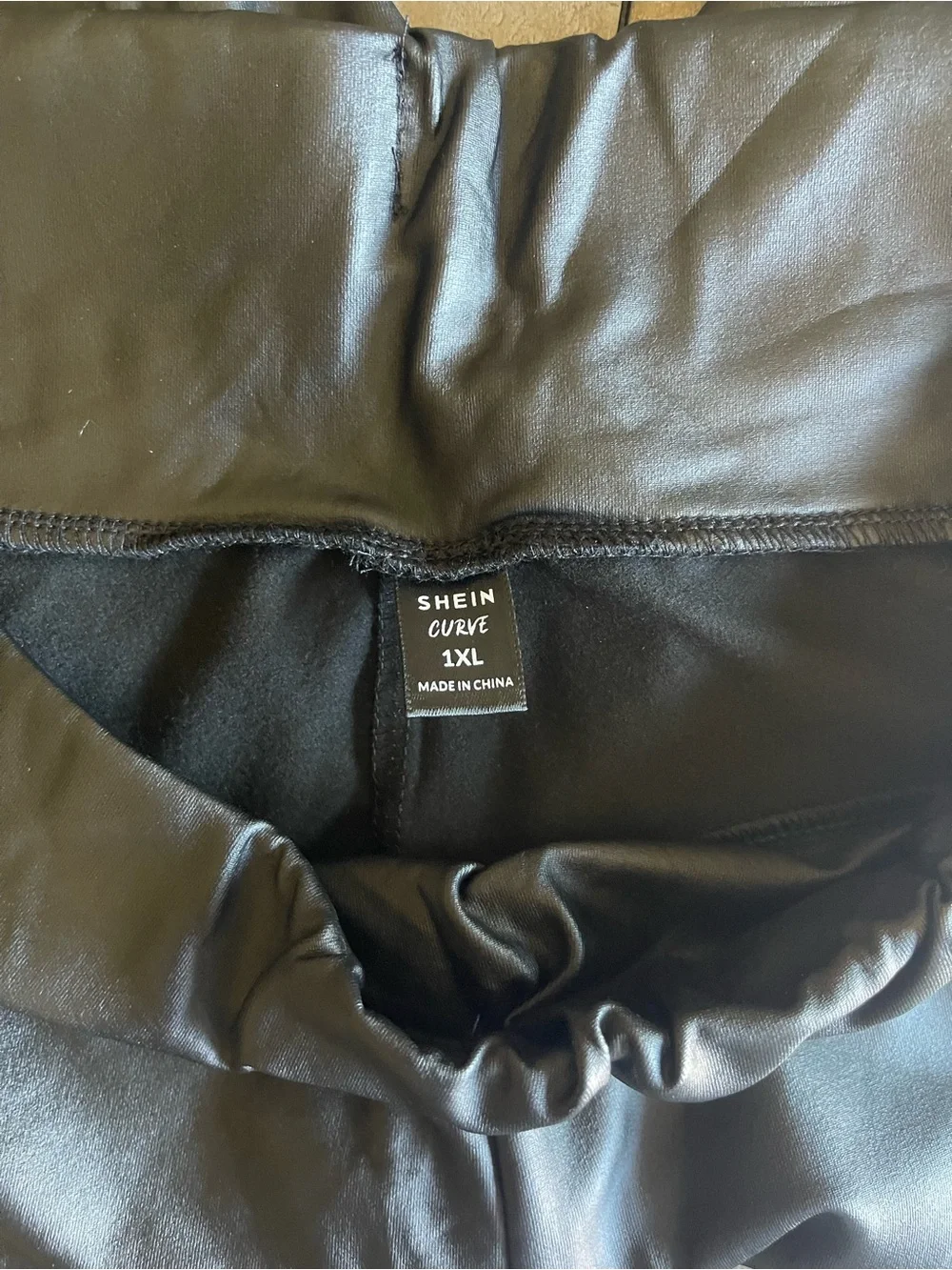 SHEIN Black Faux Leather Bike Shorts with Silver Sequin Stripes